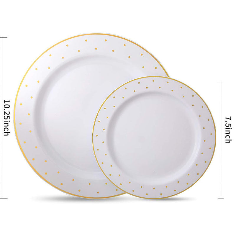 102pcs Gold Plastic Plates, Gold Rim Plates with Gold Point Design, Party Plastic Plates, Gold Dinnerware Suit for Wedding Includes: 51 Dinner Plates 10.25" and 51 Dessert Plates 7.25"