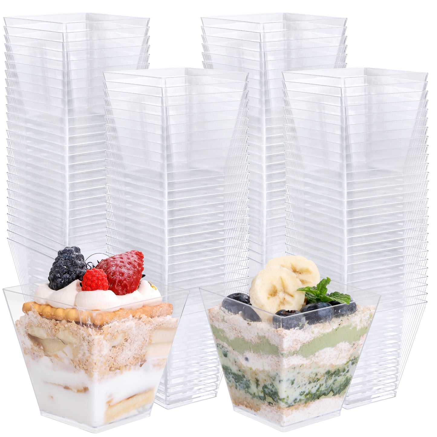 8oz Square Plastic Dessert Cups,Disposable Plastic Cups,Clear Dessert Cups 100pcs,Plastic Parfait Appetizer Cups Perfect for Birthday,Party,Wedding