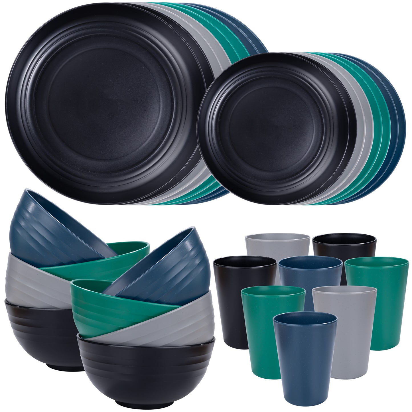 32pcs Wheat Straw Dinnerware Sets,Plastic Plates and Bowls Sets for 8,Unbreakable Plates and Bowls Sets Dishwasher Safe Microwave Safe Fun Colors Perfect for Cooking Family Camping Picnics