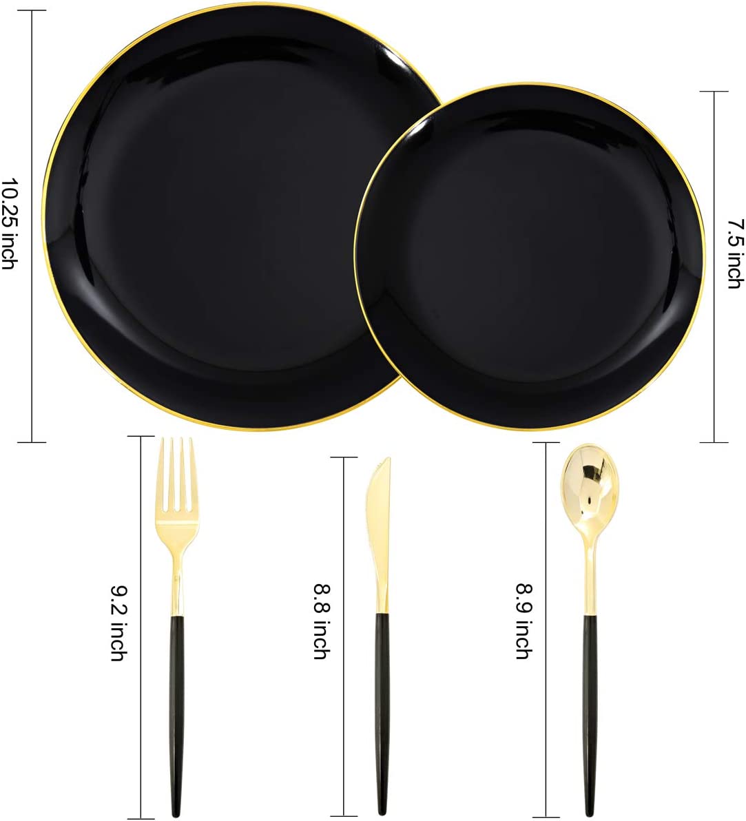 150pcs Black Plastic Plates, Black and Gold Plastic Plates,Gold Plastic Silverware,Black and Gold Dinnerware Set,Premiun Plastic Taleware,Perfect for Birthday,Party,Wedding,Anniversary