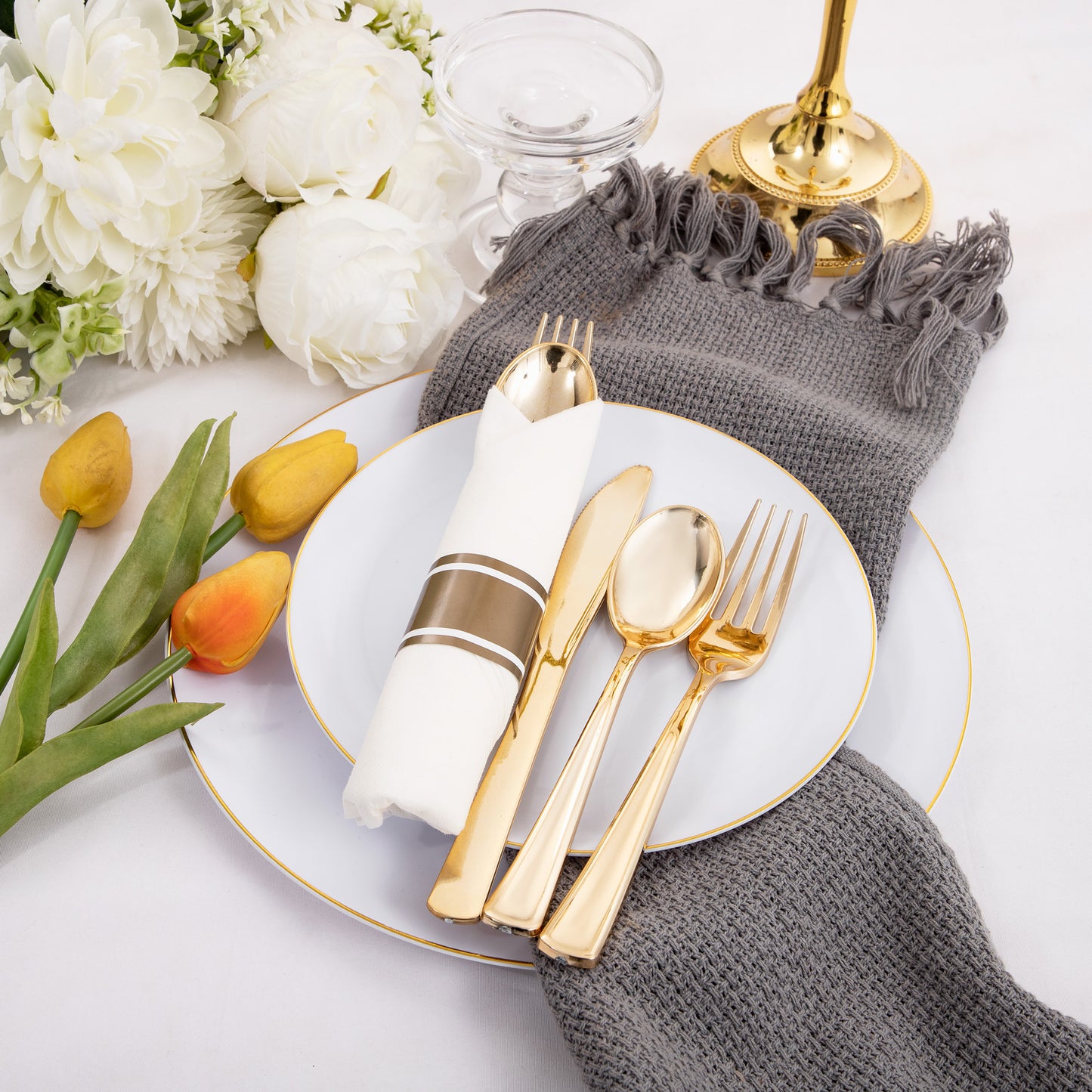 120 Pack Gold Plastic Silverware,Wrapped Plastic Cutlery Set with Napkin,Gold Silverware Disposable,Pre Rolled Napkins with Plastic Cutlery Set,Rolled Silverware Disposable,Wrapped Silverware
