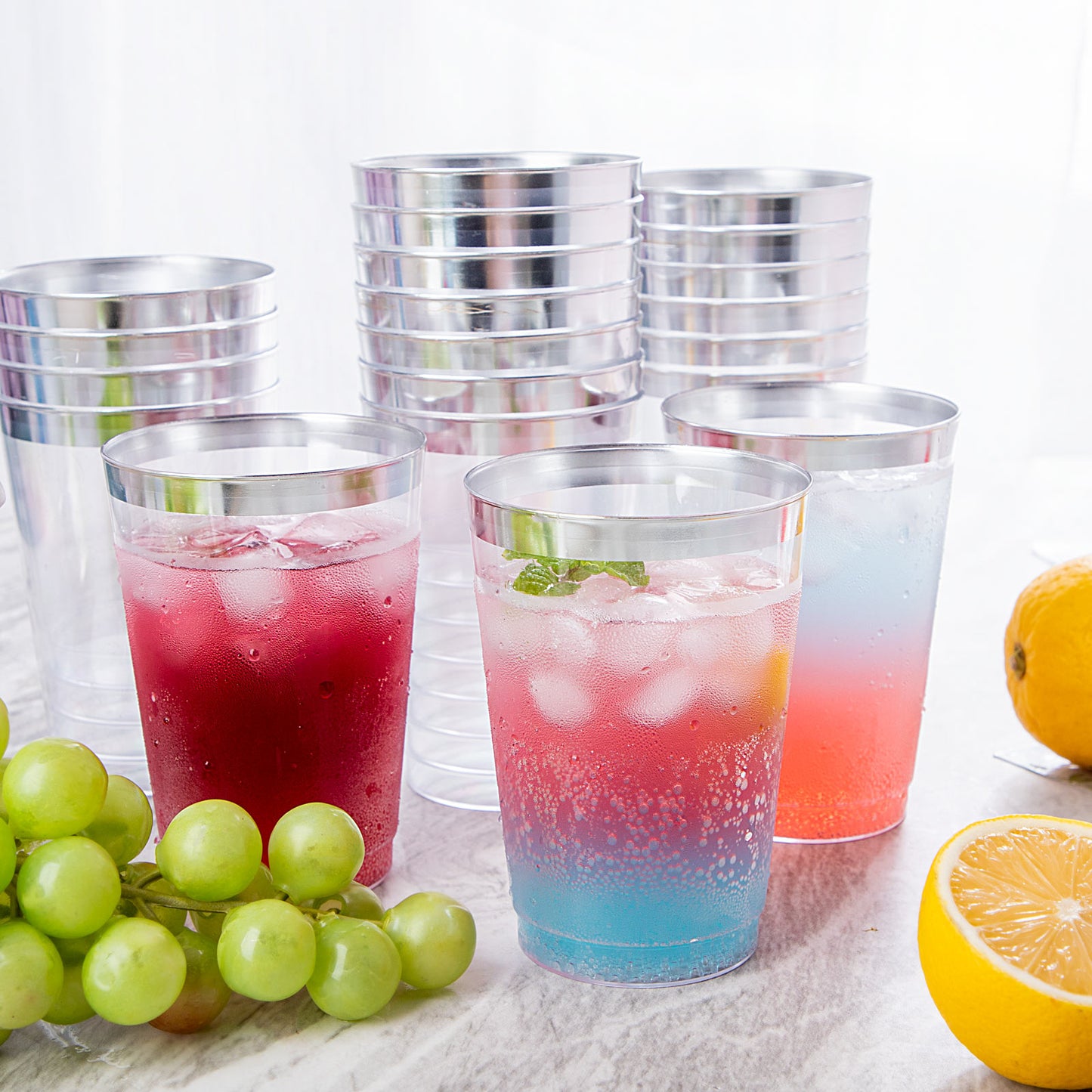 200pcs Silver Plastic Cups,12oz Clear Plastic Cups Tumblers,Silver Rimmed Cups,Elegant Party Cups,Premium Silver Disposable Cups,clear party cups,Plastic Wine Glasses,Plastic Cups for Party