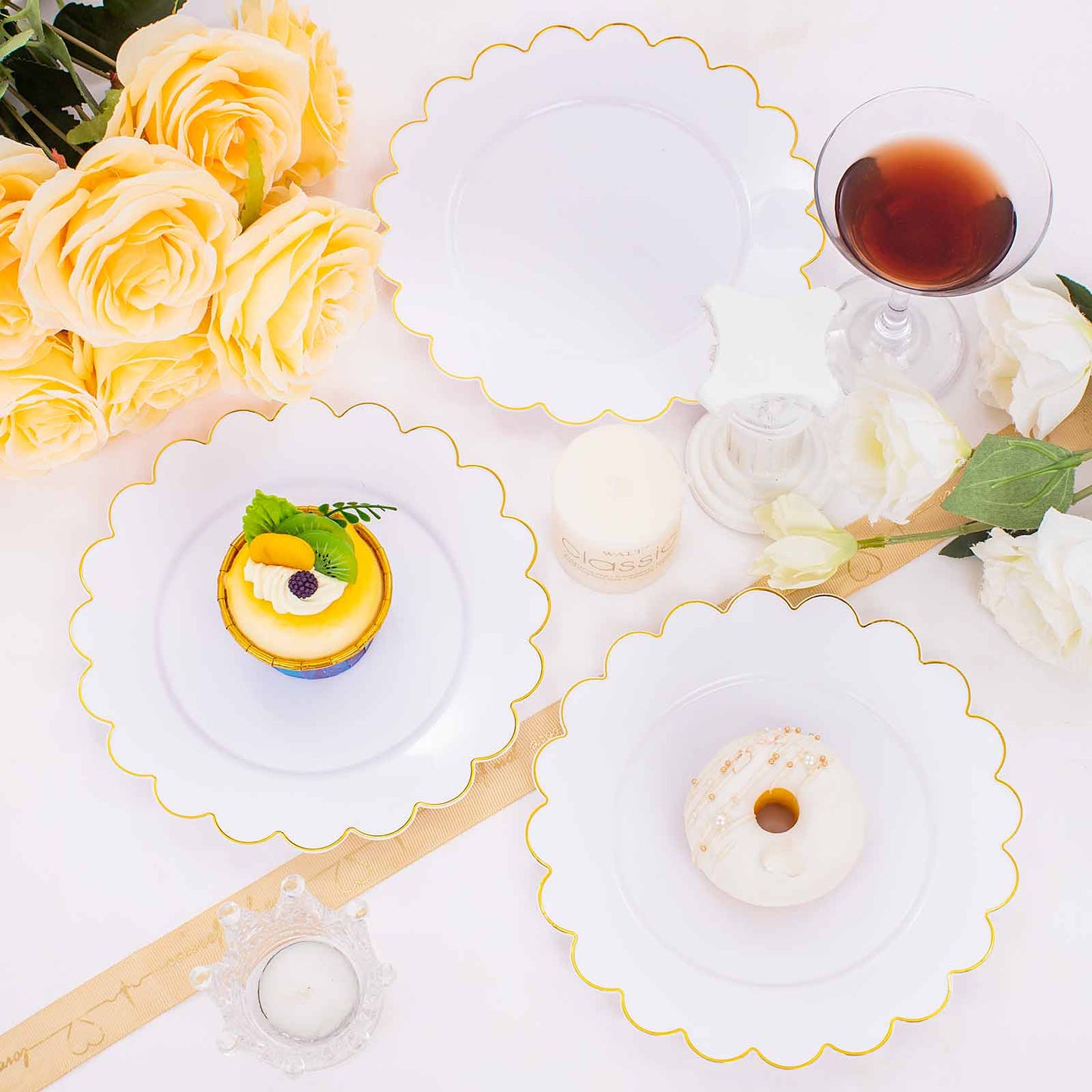 100PCS Gold Plastic Plates -White and Gold Disposable Plates for Party/Wedding -Include 50PCS 10.25inch Gold Dinner Plates,50PCS 7.5inch Gold Dessert/Salad Plates,Thanksgiving Plastic Plates