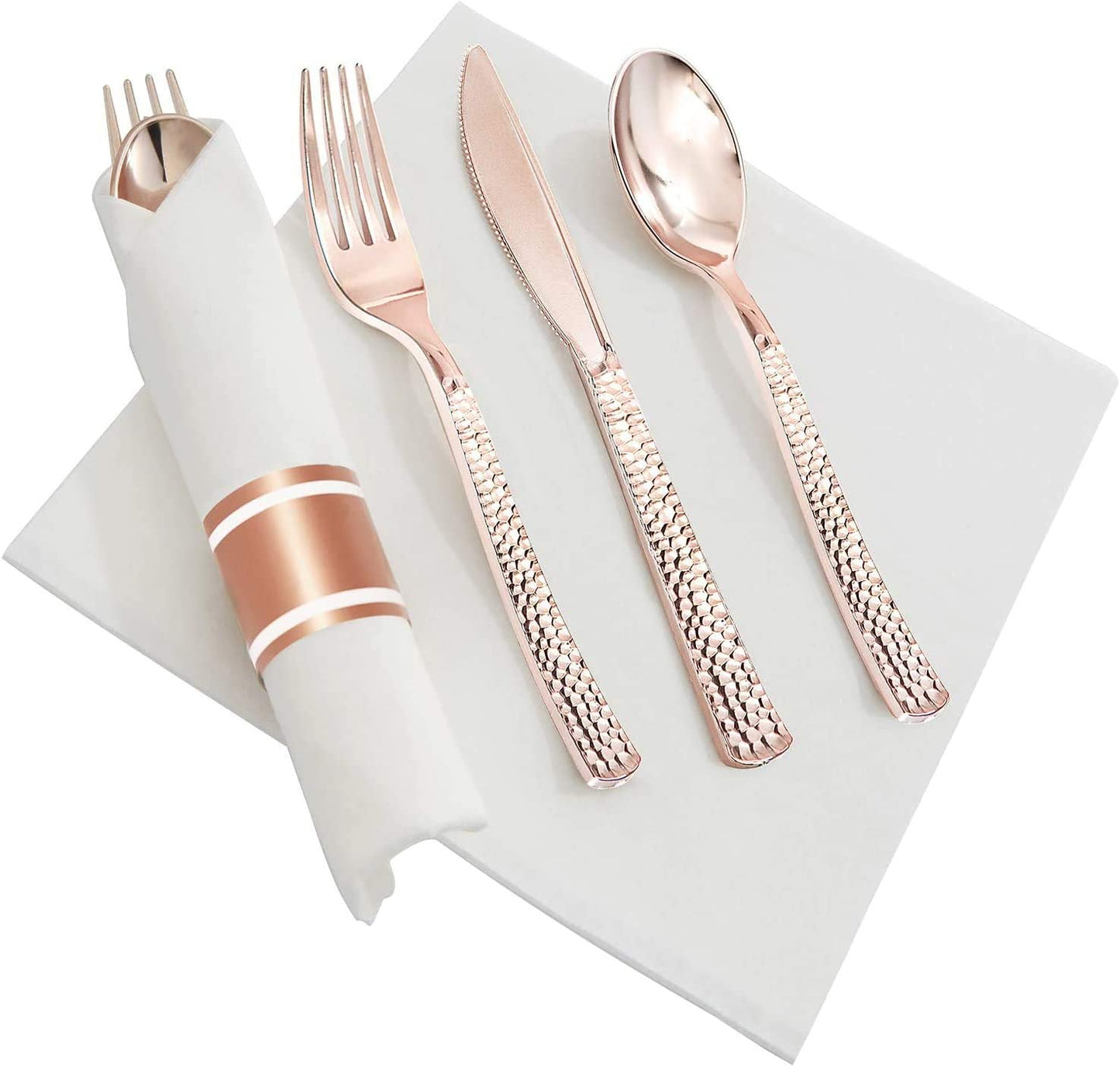 180pcs Rose Gold Plastic Silverware, Rose Gold Plastic Utensils,Plastic Forks and Spoons,Plastic Knives,Plastic Silverware Suit for Parties, Birthday, Wedding, Monther's Day, Easter