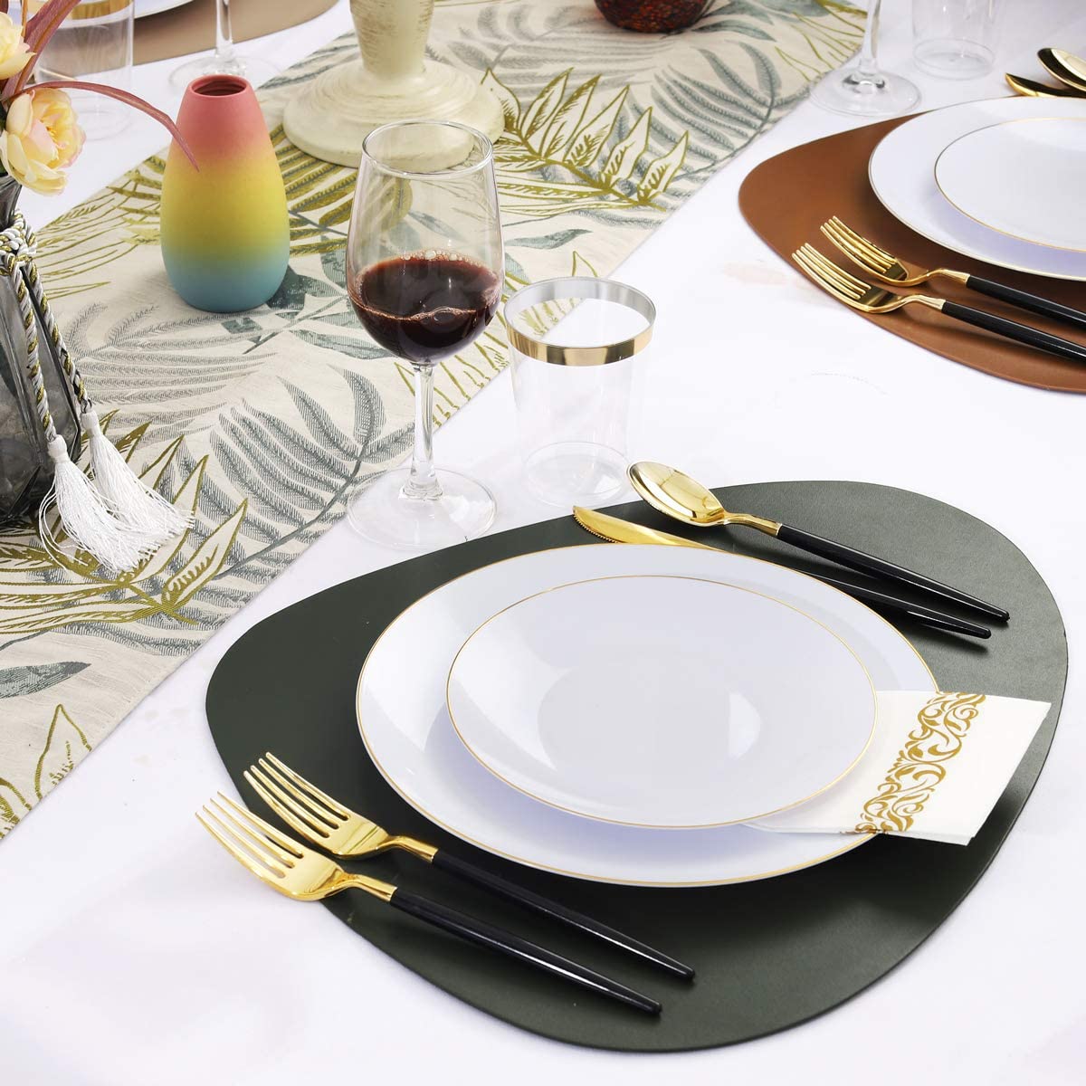 102pcs Gold Plastic Siverware,Gold Plastic Cutlery with Black Handle,Gold Plastic Flatware,Gold Forks and Spoons,34 Knives,34 Forks,34 Spoons,Great for Wedding, Party and Birthday