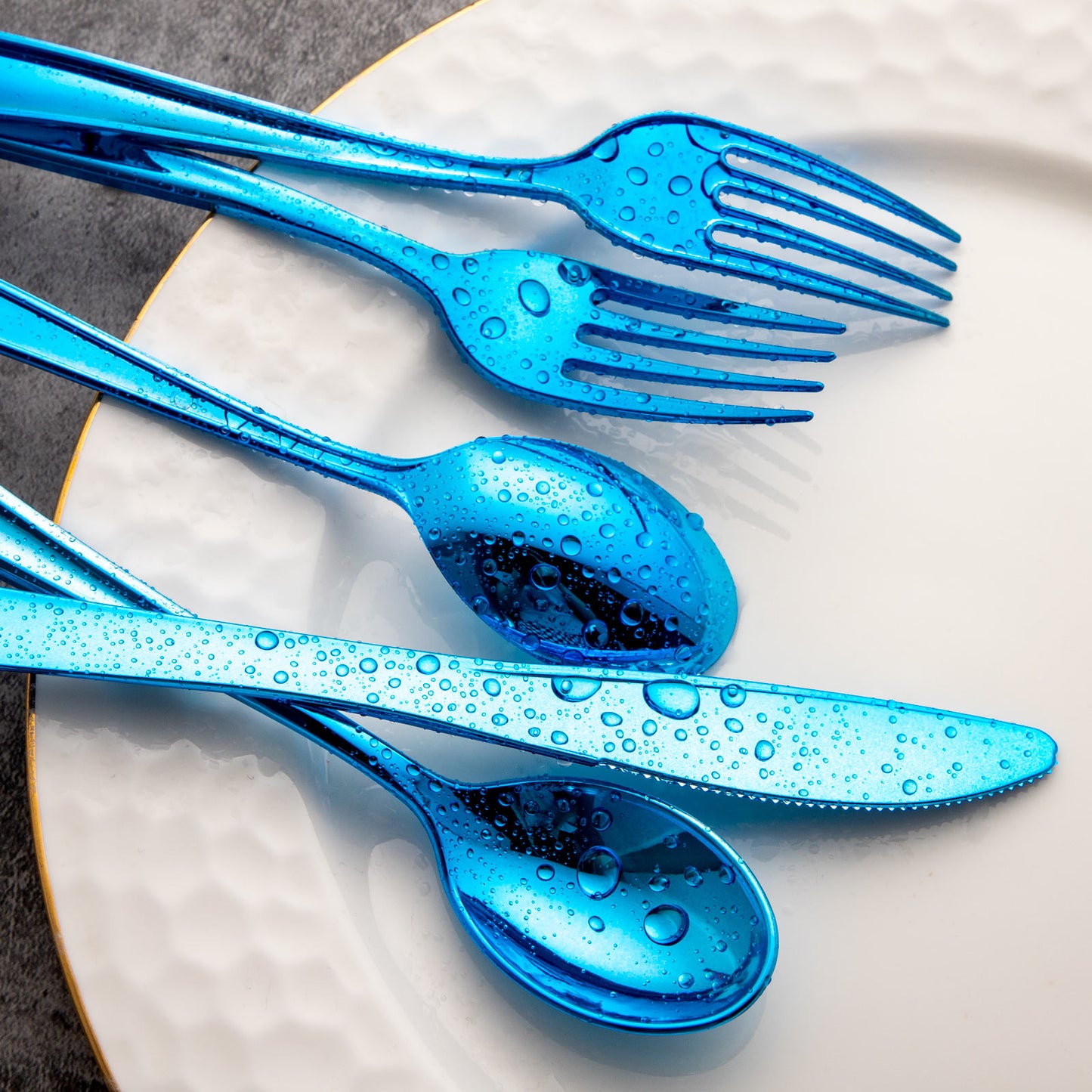 240pcs Blue Plastic Silverware,Party Plastic Utensils,Plastic Silverware Heavy Duty,Include 80 Forks,80 Knvies,80 Spoons,Premium Disposable Plastic Silverware for Birthday,Party