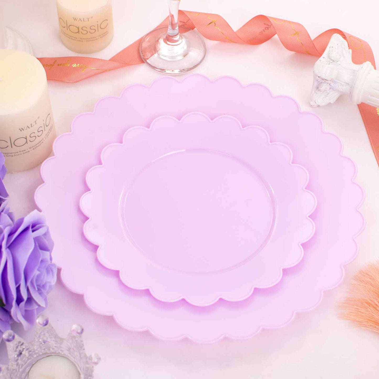 100PCS Purple Plastic Plates -Disposable Plastic Plates -Lavender Purple Party Plates for Party/Wedding -Include 50PCS 10.25inch Heavy Duty Dinner Plates, 50PCS 7.5inch Dessert/Salad Plates