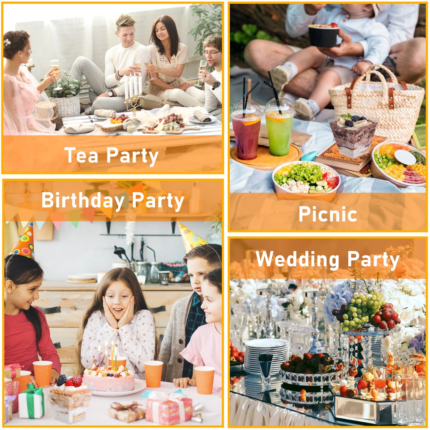8oz Square Plastic Dessert Cups,Disposable Plastic Cups,Clear Dessert Cups 100pcs,Plastic Parfait Appetizer Cups Perfect for Birthday,Party,Wedding