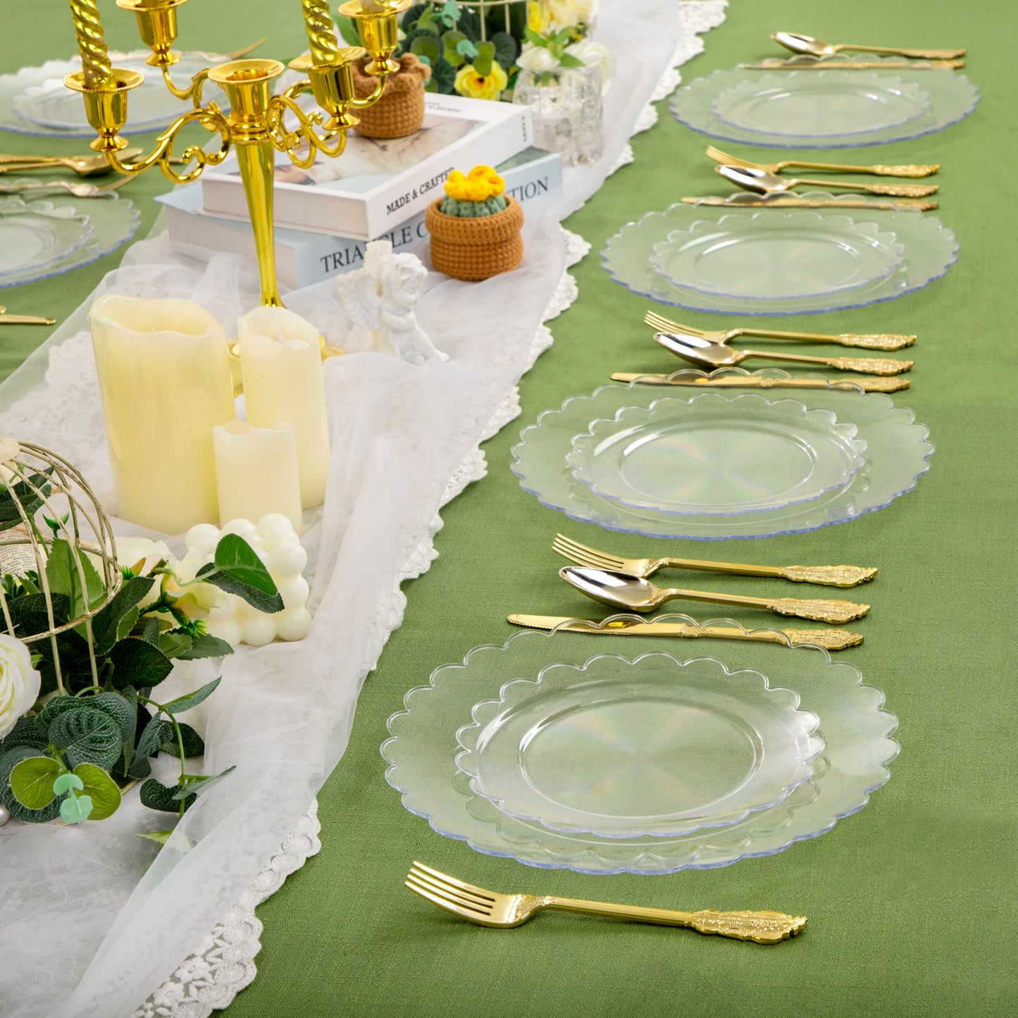 100pcs Clear Plastic Plates,Disposable Plastic Plates Heavy Duty,Premium Clear Plastic Plates,Includes 50 Clear Dinner Plates,50 Clear Dessert Plates,for Party,Wedding,Baby Shower