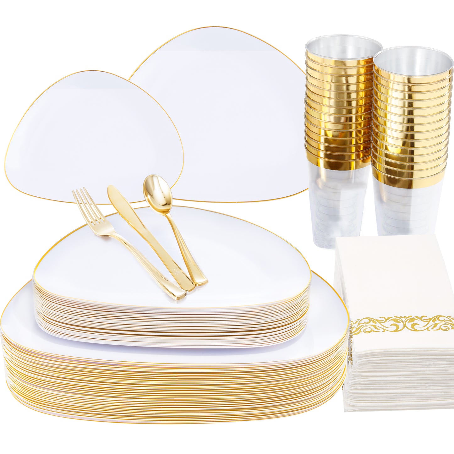 210pcs White and Gold Plates,Gold Plastic Dinnerware- Gold dinner plates,Plastic dessert plates,Gold Plastic Silverware,Gold Plastic Cups,Gold Napkins Perfect for Birthday