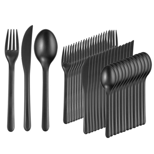 180pcs Plastic Silverware Heavy Duty Matt Black Silverware Set Plastic Reusable Wheat Straw Cutlery Set Wheat Straw Reusable Spoon Knife Forks Set Tableware Dishwasher Microwave Safe