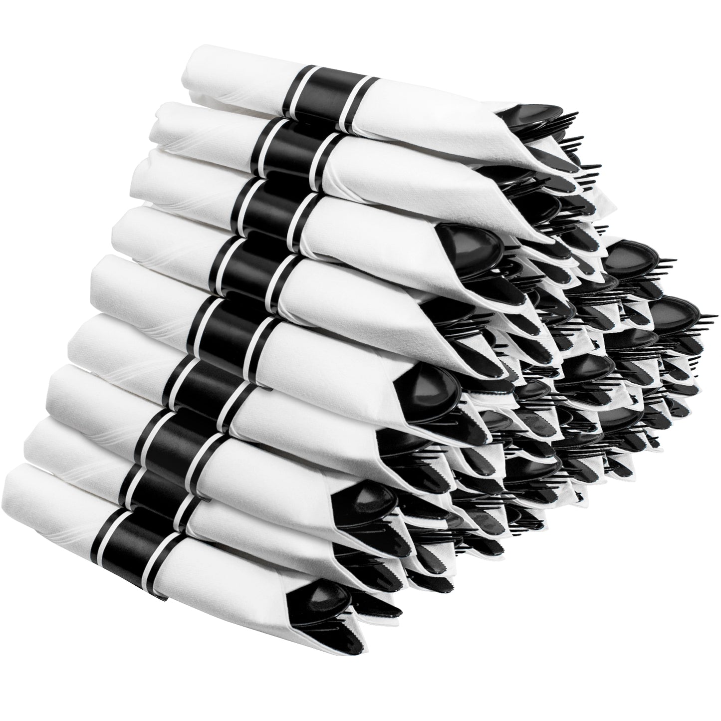 60 Pack Black Plastic Silverware,Rolled Plastic Silverware,Pre Wrapped Black Silverware,Heavy Duty Plastic Cutlery,Plastic Forks and Spoons,Rolled Cutlery with Napkins,Pre Wrapped Cutlery