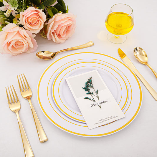 360pcs Gold Plastic Silverware Heavy Duty,Gold Silverware Disposable, Plastic Silverware Sets for Parties with 120 Gold Plastic Forks,120 Disposable Knives and 120 Disposable Spoons