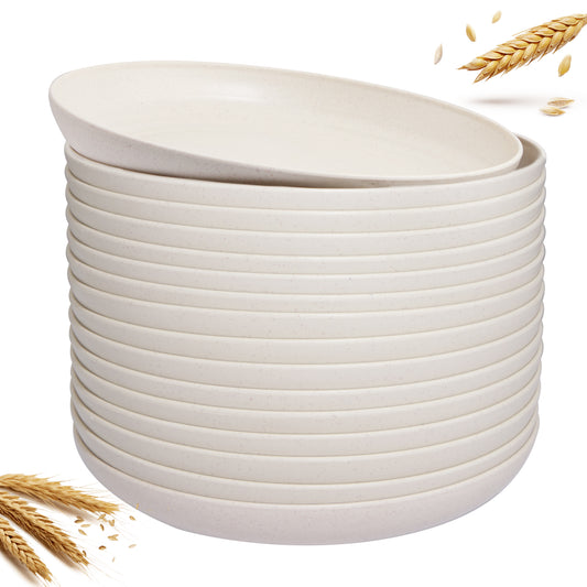 16pcs Wheat Straw Plates,Unbreakable Dinner Plates Set,Microwave Dishwasher Safe,Lightweight Wheat Straw Plates,Party Plates Set,Beige Reusable Plates for Picnic,Birthday,Camping