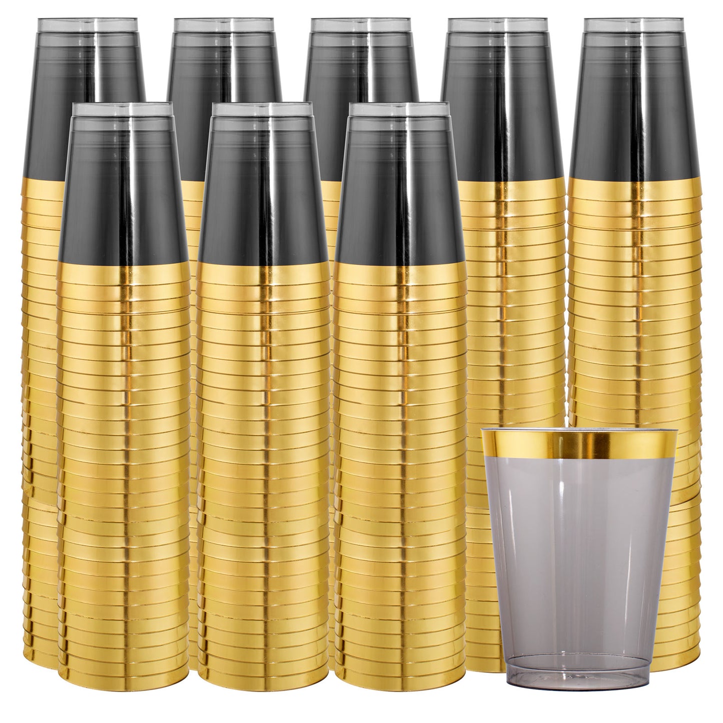 100pcs Gold and Black Plastic Cups 10oz Gold Rimmed Plastic Cups Elegant Black Party Plastic Cups Heavy Duty Plastic Cups Fancy Wedding Cups Drinking Tumblers for Family Gatherings,Parties