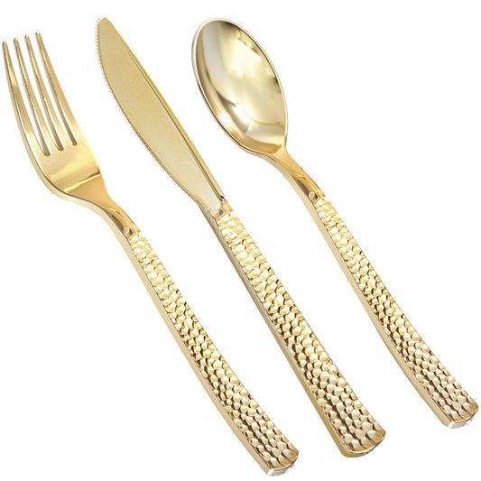 360pcs Plastic Gold Silverware,Cutlery,Disposable Utensils,120 Gold Knives,120 Gold Forks,120 Gold Spoons,Perfect for Birthday,Party,Wedding