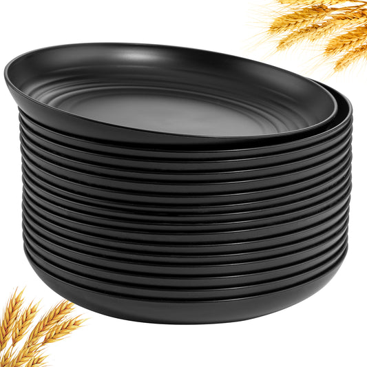 16pcs Black Wheat Straw Plates,10 inch Unbreakable Dinner Plates,Reusable Plastic Plates,Dishwasher & Microwave Safe,Lightweight Dinnerware Plates Set for Kitchen,Camping