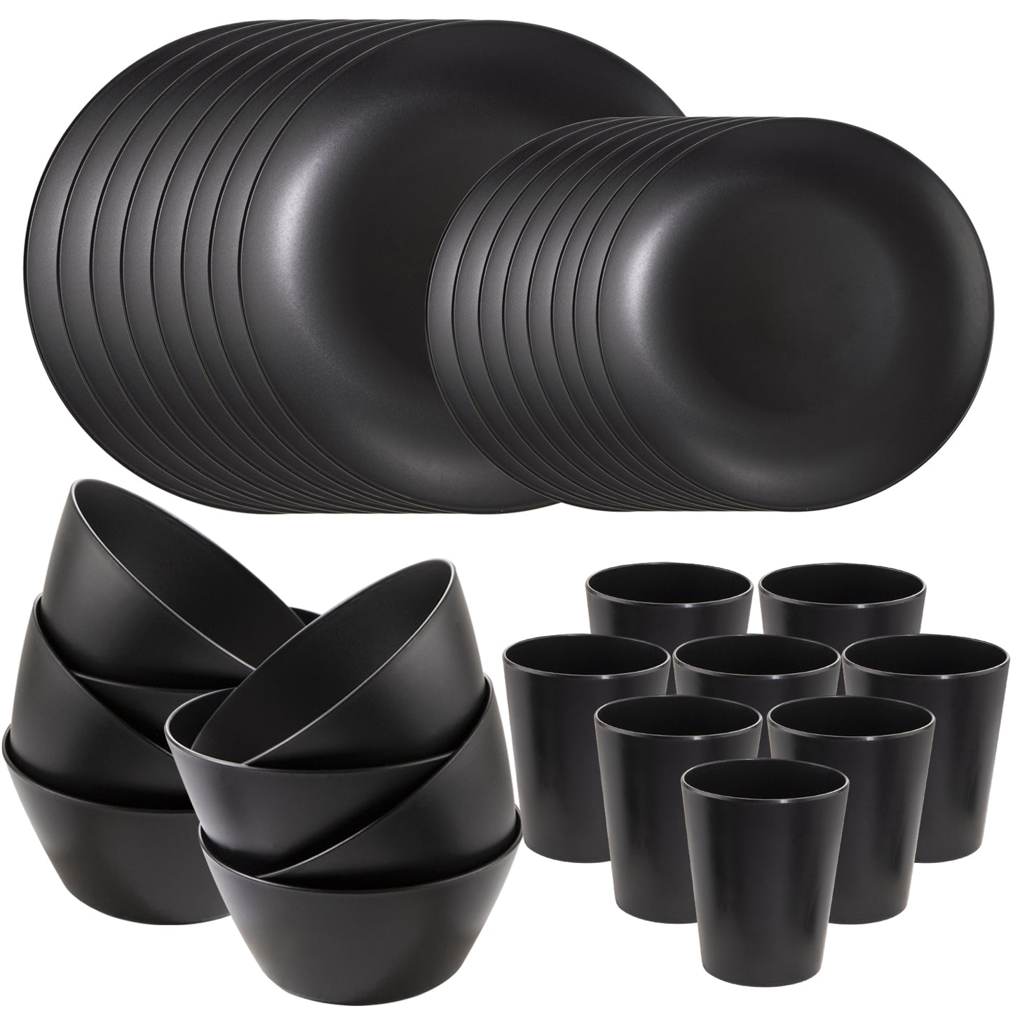 32pcs Black Wheat Straw Dinnerware Sets with 25pcs Linen Napkins,Plates and Bowls Sets for 8,Black Plastic Dinnerware Sets, Microwave Dishwasher Safe Plates, Dishes Set for 8 for Halloween