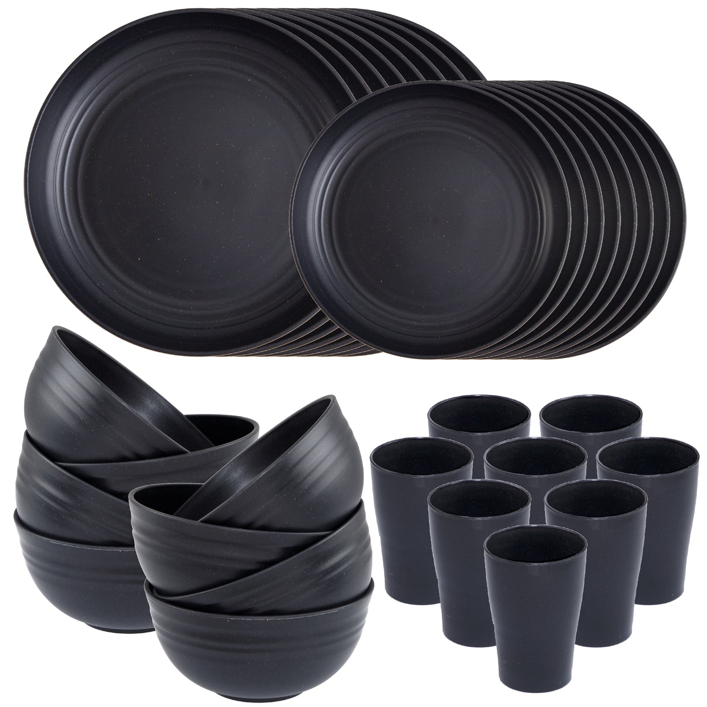 Wheat Straw Dinnerware Sets,Unbreakable Dinner Plates for 8,Microwave Dishwasher Safe,Reusable Dinnerware,Black Set 16pcs Plates, 8pcs Bowls, 8pcs Cups.