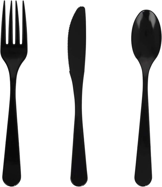 360pcs Black Plastic Utensils Black Plastic Cutlery Plastic Forks and Spoons 120 Plastic Forks 120 Plastic Spoons 120 Plastic Knives Plastic Party Cutlery Pack Set for Party Wedding Birthday