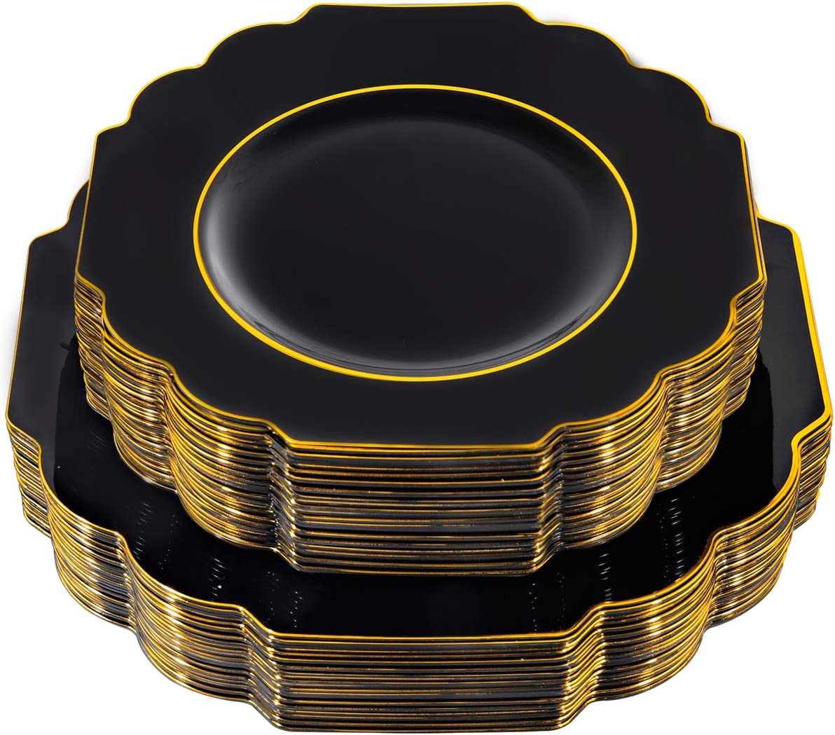 60pcs Black Plastic Plates,Black and Gold Plates Baroque,Gold Plates Plastic,Include 30 Plastic Dinner Plates,30 Appetizer Plates,Suit For Party, Birthday, Wedding, Easter and Monther's Day