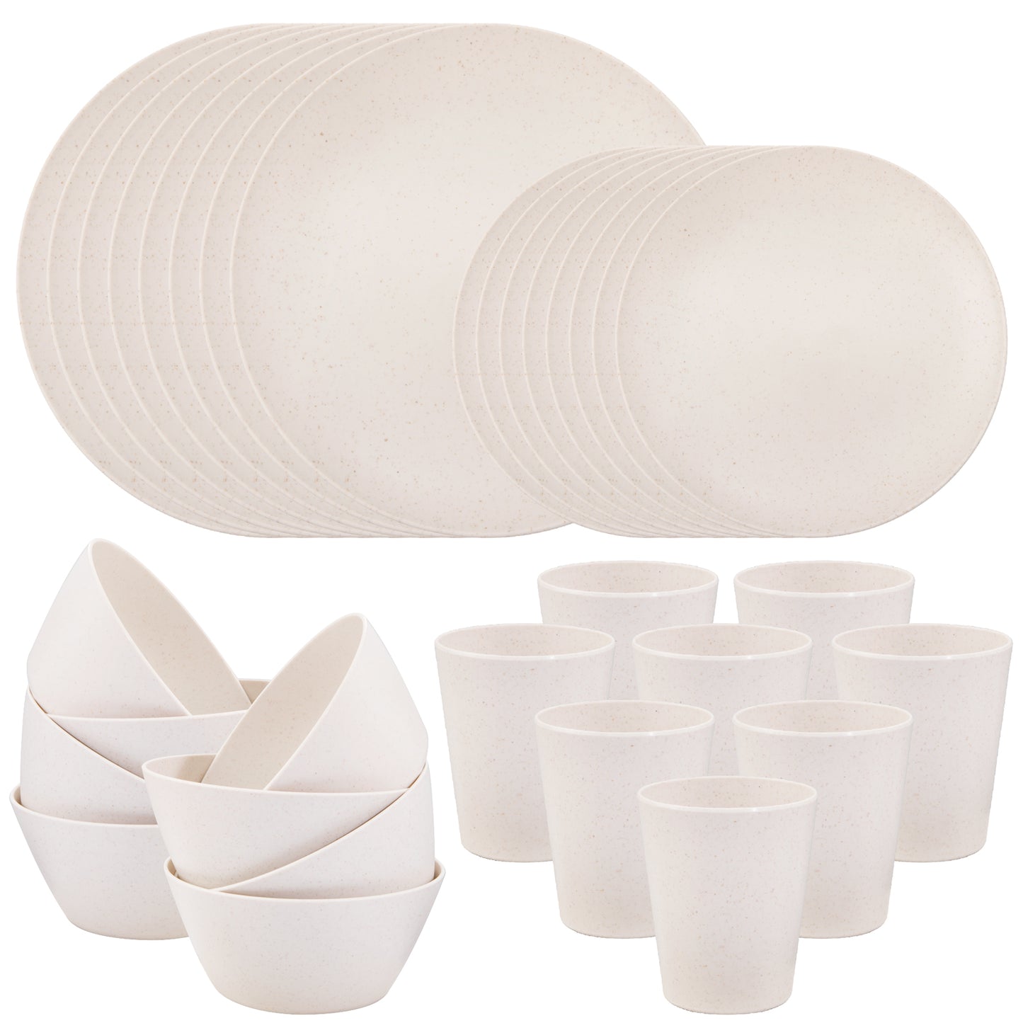 32pcs Wheat Straw Dinnerware Sets with 25pcs Gold Napkins,Plates and Bowls Sets,Beige Plastic Dinnerware Sets Dish Set for 8,Microwave Dishwasher Safe Plates for Halloween Thanksgiving