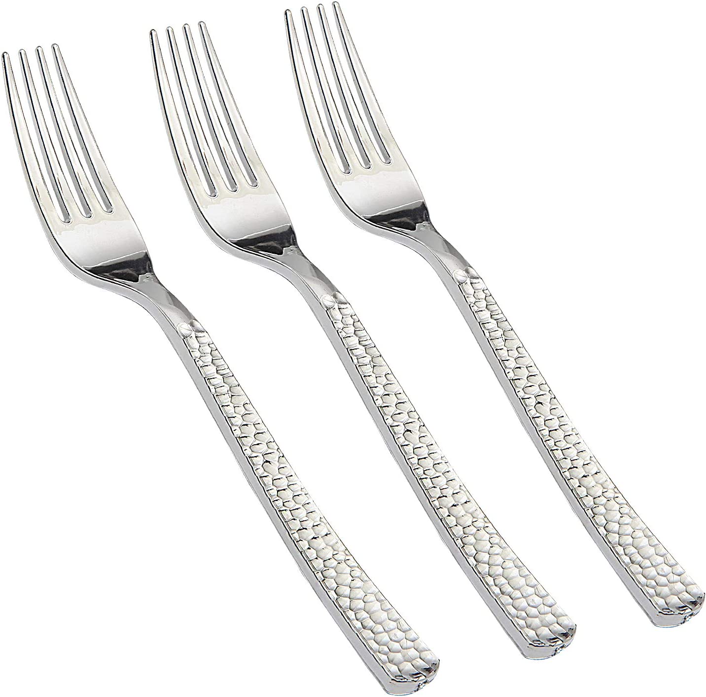 300pcs Silver Plastic Forks,Premium Disposable Forks Polished,Special Hammered Design,Perfect for Big Party,Wedding and Any Catering Events,Perfect for Birthday,Party,Wedding