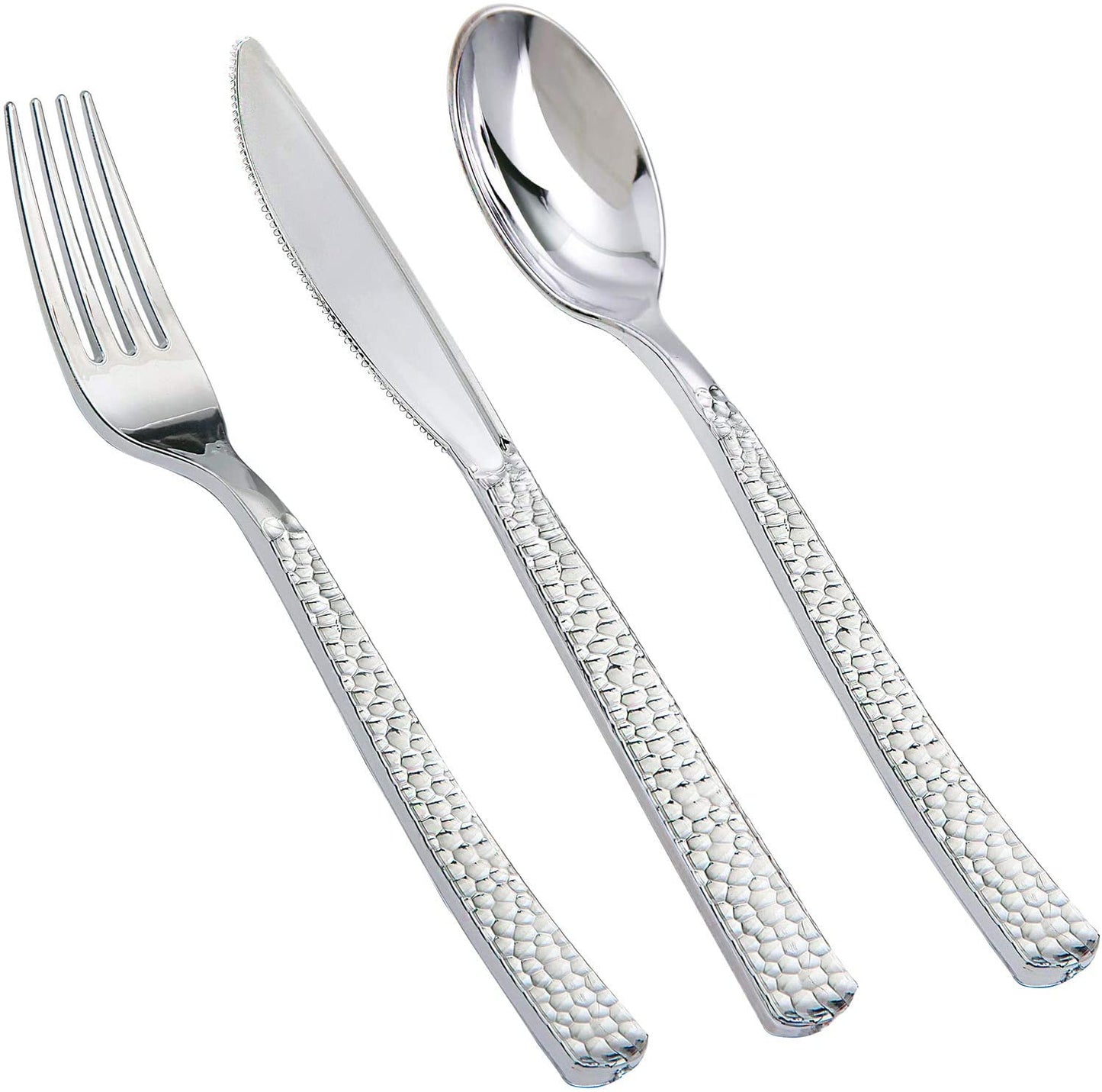 180 pieces Silver Plastic Silverware,Disposable Plastic Silverware,Party Plastic Flatware,Perfect Plastic Silver Cutlery for Birthday,Party,Wedding