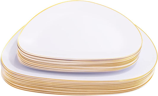 60pcs White Gold Plastic Plates,Gold Plastic Dinnerware Plates,Triangular Gold Plates,includes 30 Gold Plates and 30 Dessert Plates for Wedding and Parties