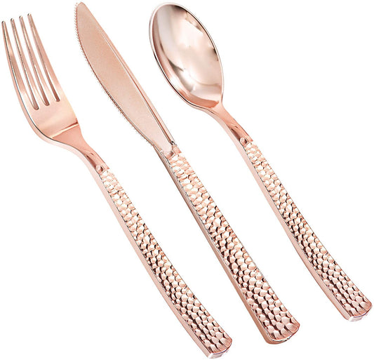 180pcs Rose Gold Plastic Silverware, Rose Gold Plastic Utensils,Plastic Forks and Spoons,Plastic Knives,Plastic Silverware Suit for Parties, Birthday, Wedding, Monther's Day, Easter