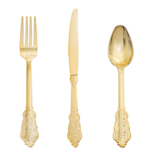 360pcs Gold Plastic Silverware, Gold Silverware Disposable, Gold Plastic Cutlery, 120 Gold Plastic Forks, 120 Gold Plastic Spoons, 120 Gold Plastic Knives for Birthday, Party, Wedding