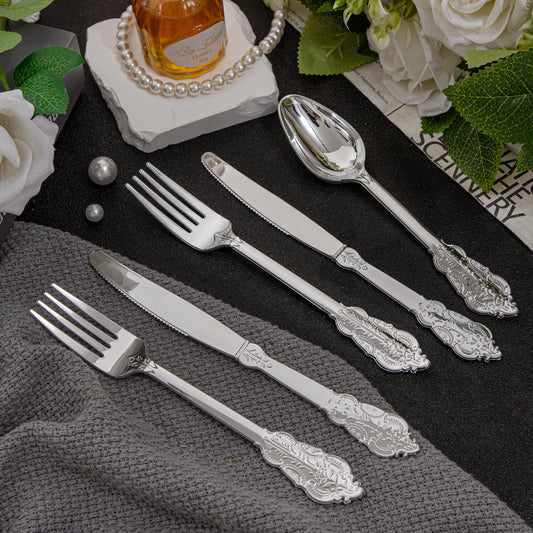 360pcs Plastic Silverware, Silver Disposable Cutlery,Silver Plastic Silverware include 120 Plastic Forks, 120 Plastic Spoons, 120 Plastic Knives, Perfect for Birthday,Party,Wedding