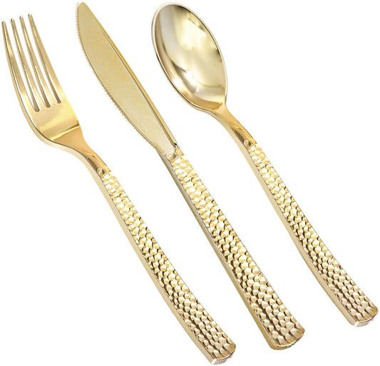 180 pieces Gold Plastic Silverware,Gold Plastic Cutlery,Gold Forks and Spoons,Party Plastic Flatware Include 60 Gold Forks,60 Gold Knives,60 Gold Spoons,Suit for Party,Birthday