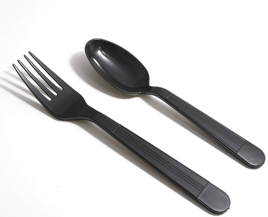 400pcs Black Plastic Forks and Spoons,Black Spoons Plastic Disposable,Plastic Flatware, Black Plastic Cutlery, 200 forks and 200 spoons, Black Plastic Silverware