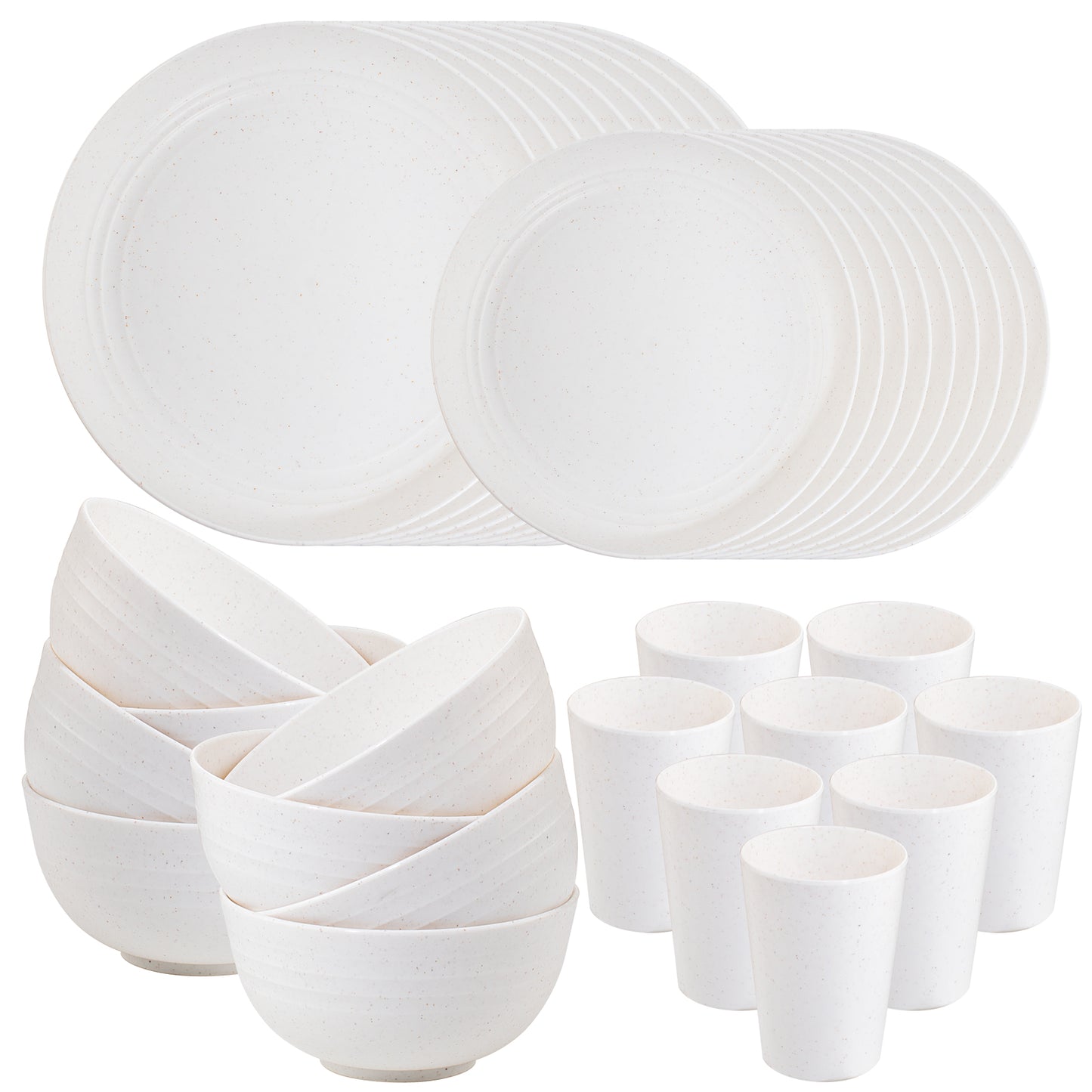 32pcs Wheat Straw Dinnerware Sets, White Dishes for 8, Plates and Bowls Sets, Reusable Plastic Plates, Microwave Dishwasher Safe Plates, White Plastic Dinnerware Set, White Plastic Plates