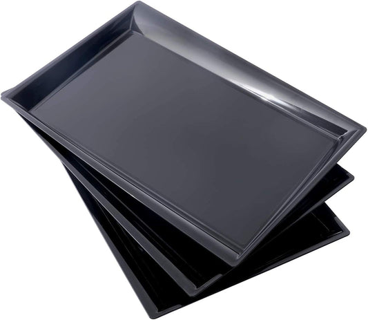 Supernal 12 Pack Black Plastic Serving Trays, 15"x10" PlasticTrays, Plastic Fast Food Tray, Heavy Duty Platters, Disposable Serving Party Platters Black，Party Serving Trays