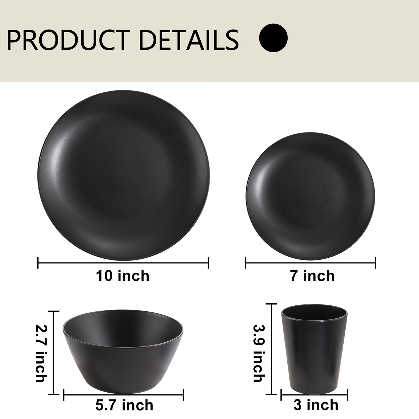 32pcs Black Wheat Straw Dinnerware Sets with 25pcs Linen Napkins,Plates and Bowls Sets for 8,Black Plastic Dinnerware Sets, Microwave Dishwasher Safe Plates, Dishes Set for 8 for Halloween