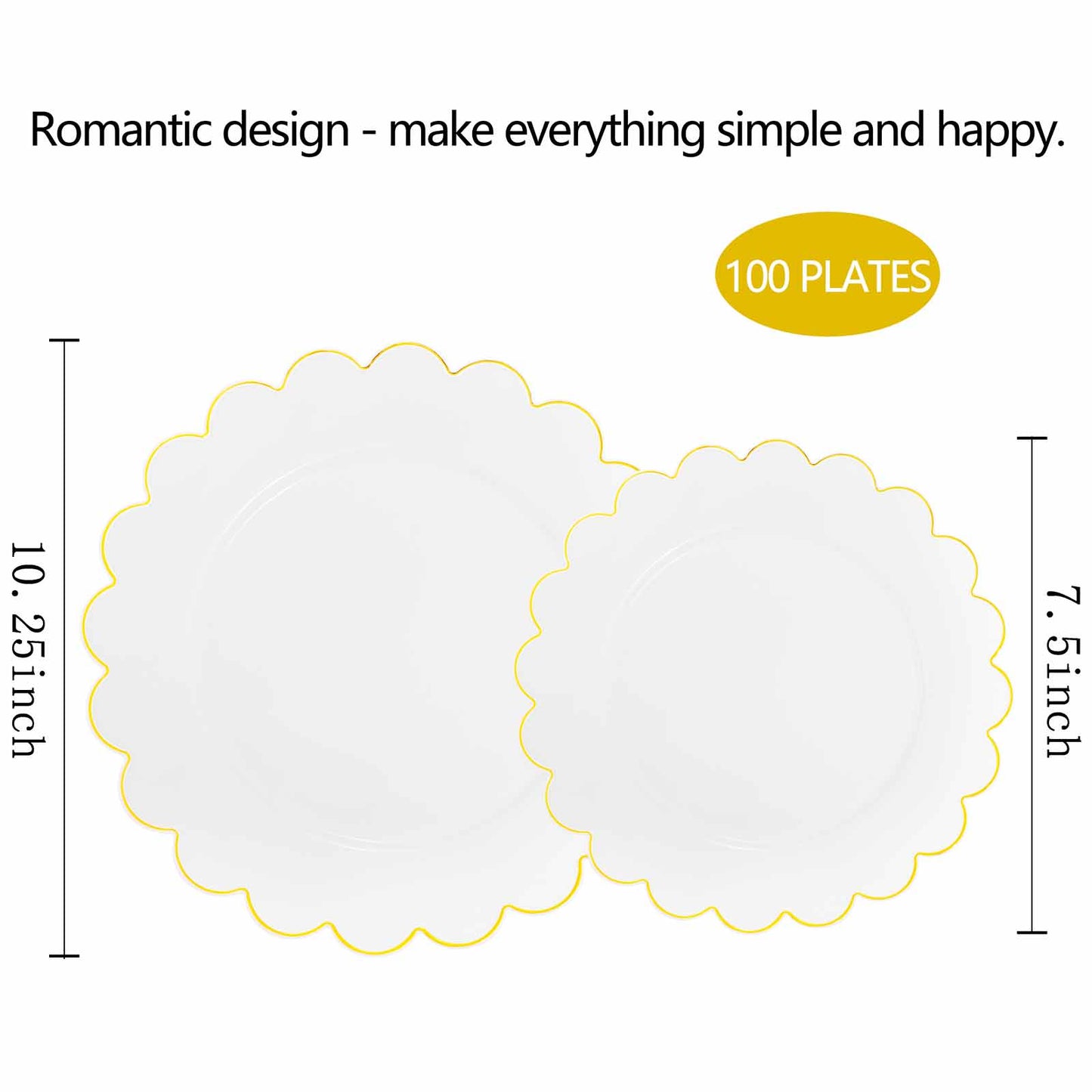 100PCS Gold Plastic Plates -White and Gold Disposable Plates for Party/Wedding -Include 50PCS 10.25inch Gold Dinner Plates,50PCS 7.5inch Gold Dessert/Salad Plates,Thanksgiving Plastic Plates