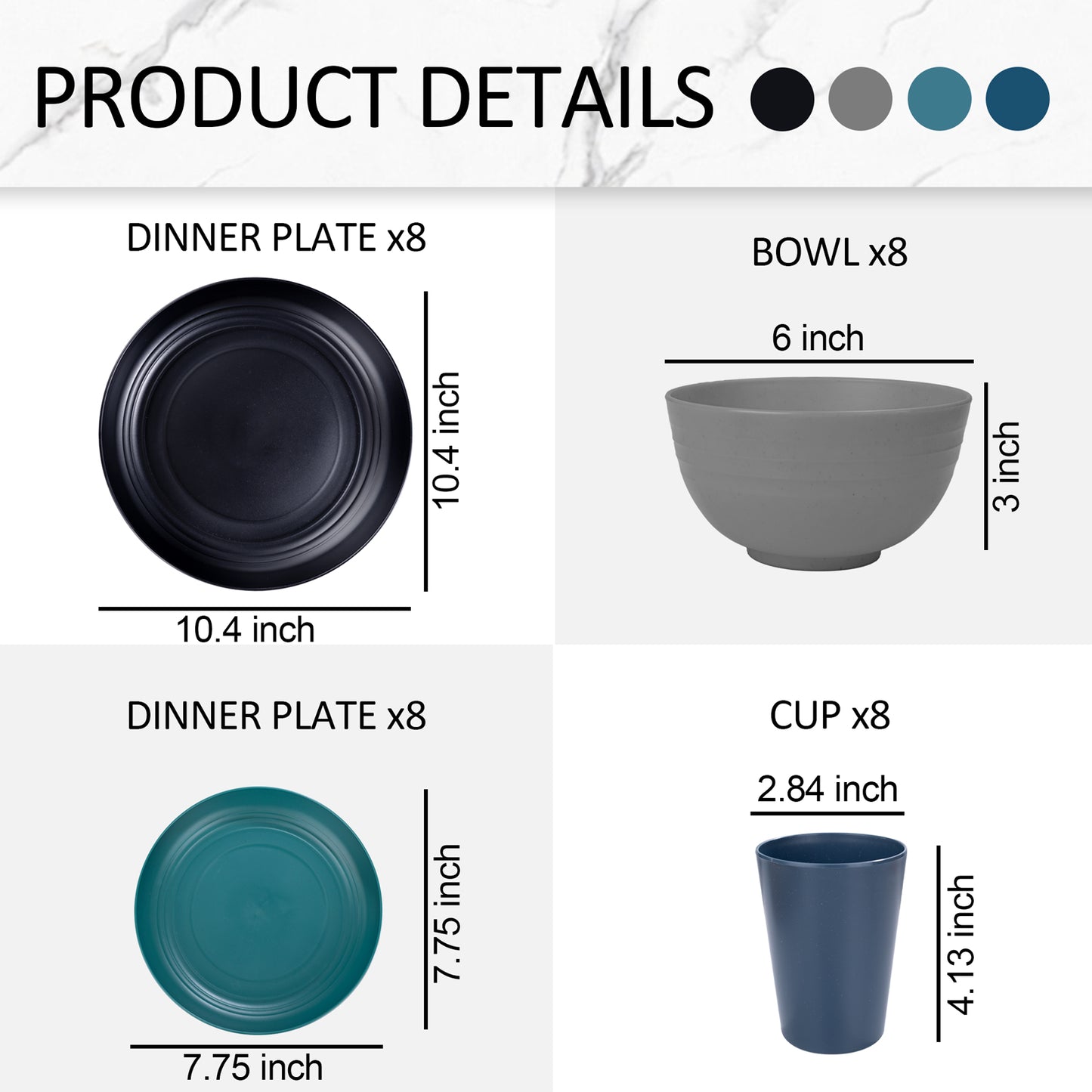 32pcs Wheat Straw Dinnerware Sets,Plastic Plates and Bowls Sets for 8,Unbreakable Plates and Bowls Sets Dishwasher Safe Microwave Safe Fun Colors Perfect for Cooking Family Camping Picnics