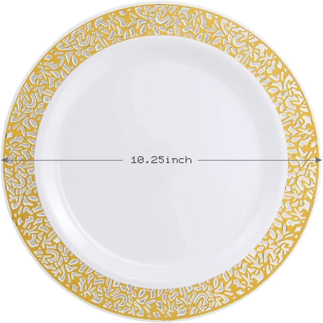 100pcs Gold Plastic Plates, 10.25" Plastic Dinner Plates, White Plastic Plates with Gold Rim,Gold Lace Plates,Gold Plastic Plates for Weddings Celebrations and Parties