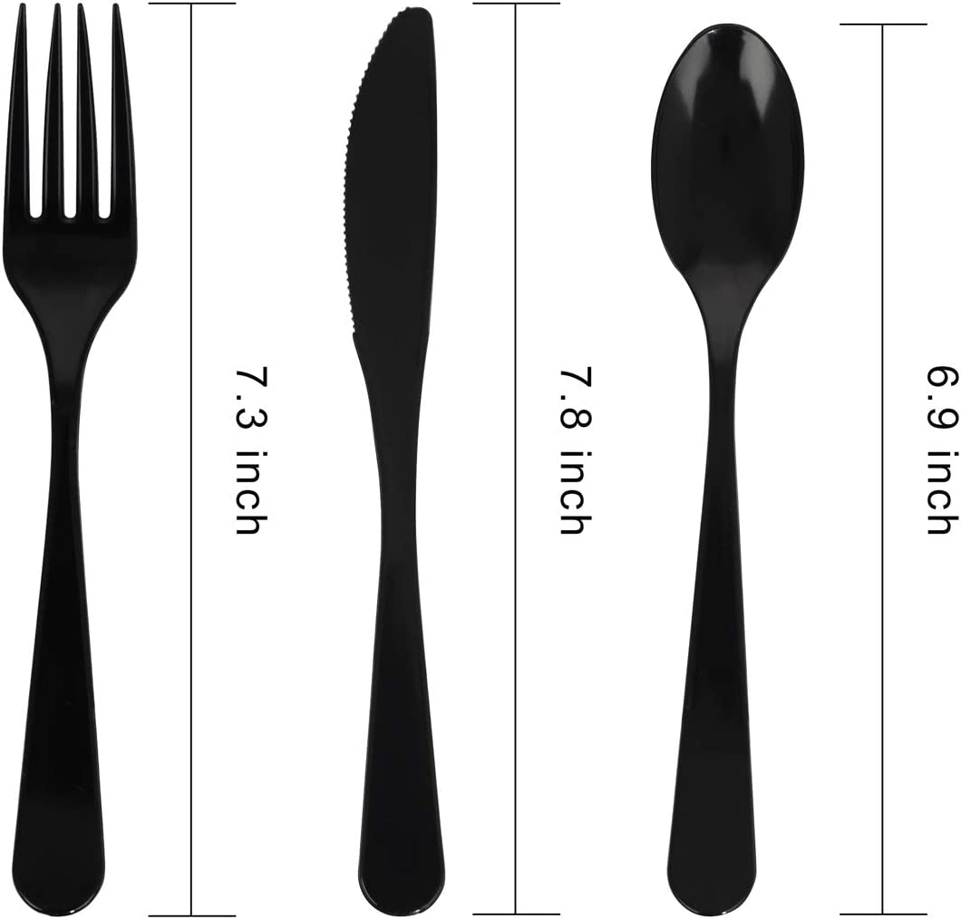 360pcs Black Plastic Utensils Black Plastic Cutlery Plastic Forks and Spoons 120 Plastic Forks 120 Plastic Spoons 120 Plastic Knives Plastic Party Cutlery Pack Set for Party Wedding Birthday
