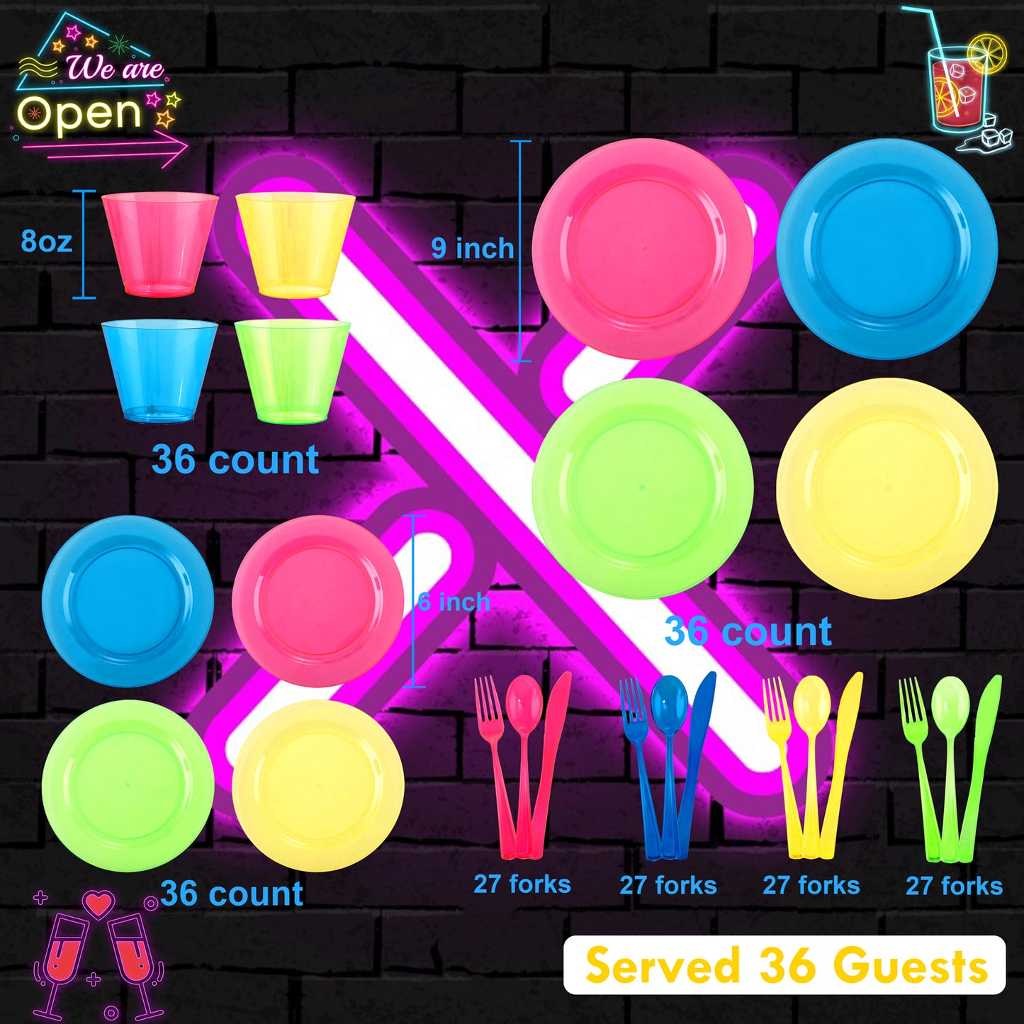 216pcs Neon Party Supplies Plates,Includes Hard Plastic Dispoable Neon Party Plates,Cups,Cutlery Forks Knives Spoons in Neon Pink,Blue,Green,Yellow, Pefect for Birthdays,Halloween Party Visit the supernal Store 4.6 4.6 out of 5 stars    169 ratings