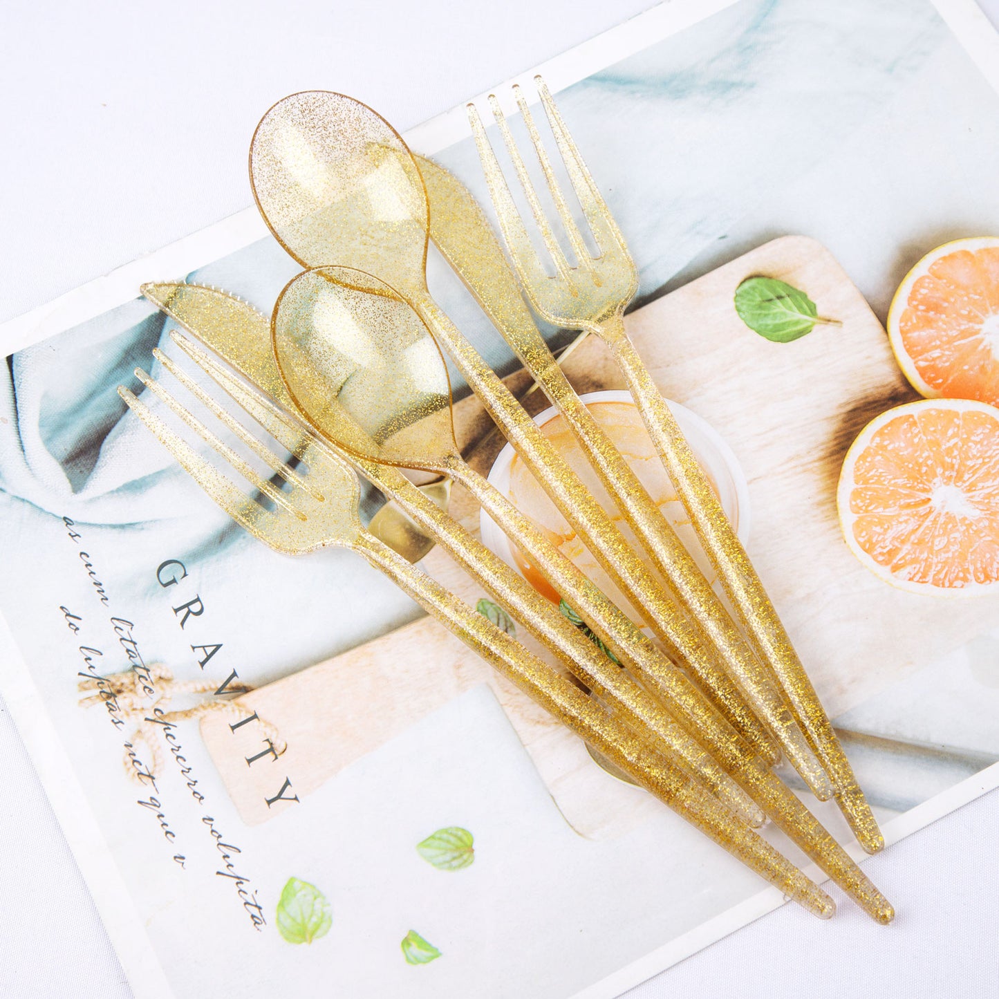 180pcs Gold Plastic Silverware Durable Plastic Silverware Gold Glitter Color Party Plastic Cutlery Gold Plastic Flatware Include 60 Forks,60 Knvies,60 Spoons for Wedding,Birthday Monther's