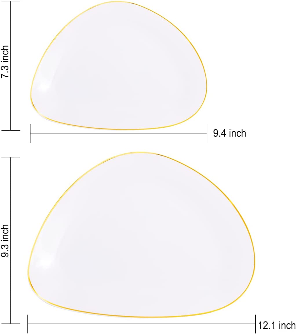 60pcs White Gold Plastic Plates,Gold Plastic Dinnerware Plates,Triangular Gold Plates,includes 30 Gold Plates and 30 Dessert Plates for Wedding and Parties