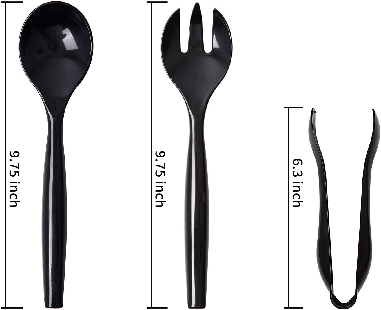 72pcs Plastic Serving Utensils Heavy Duty Disposable Serving Tongs Black Disposable Serving Set 10" Spoons 10" Forks 6" Tongs Each 24pcs