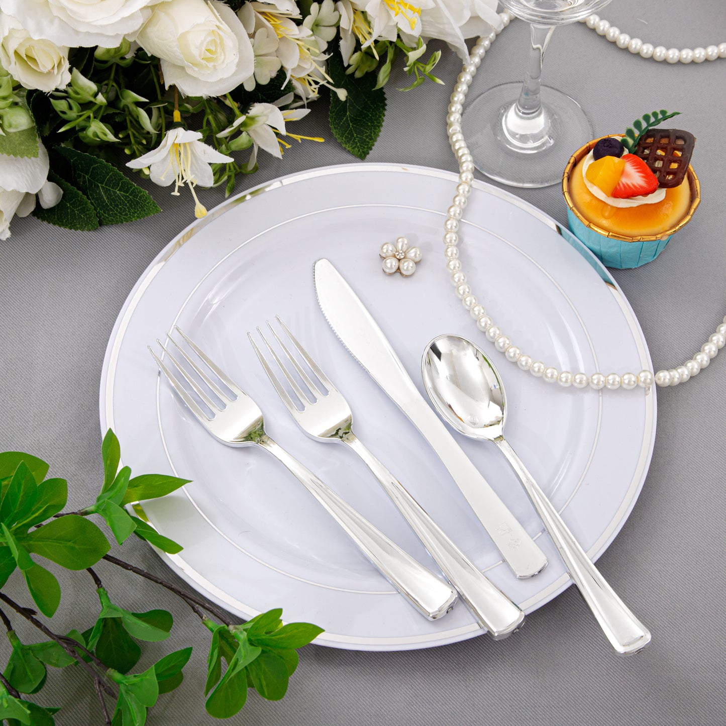 360pcs Plastic Silverware Heavy Duty, Silver Plastic Silverware,Plastic Silverware Sets for Parties,Plastic Forks and Spoons,Party Plastic Flatware Suit for Weddings, Birthday Parties