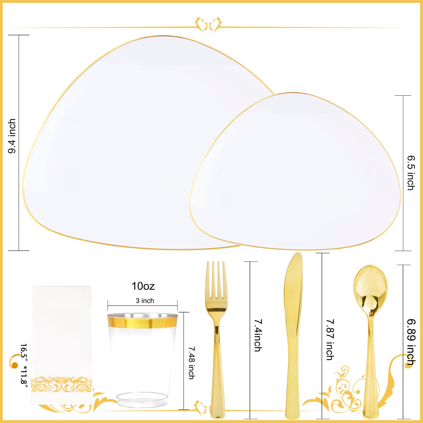 210pcs White and Gold Plates,Gold Plastic Dinnerware- Gold dinner plates,Plastic dessert plates,Gold Plastic Silverware,Gold Plastic Cups,Gold Napkins Perfect for Birthday