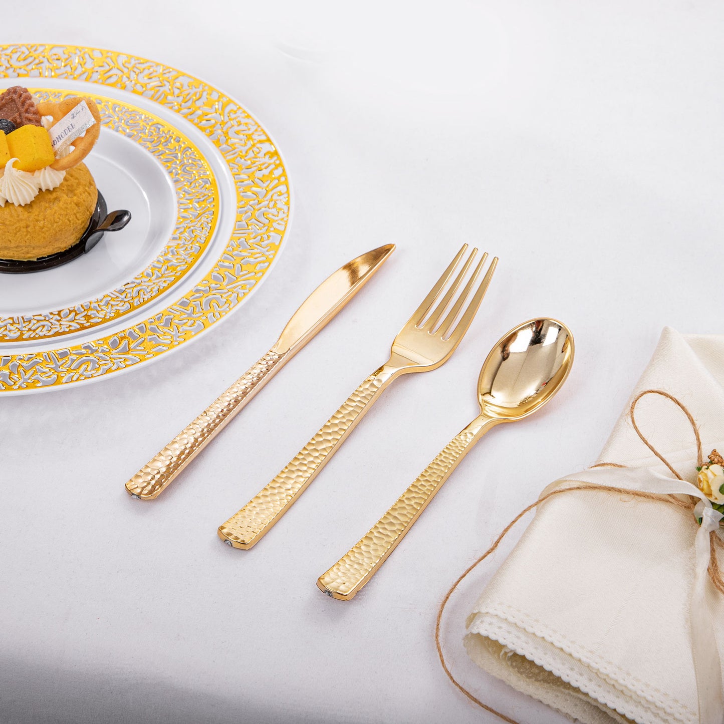 360pcs Plastic Gold Silverware,Cutlery,Disposable Utensils,120 Gold Knives,120 Gold Forks,120 Gold Spoons,Perfect for Birthday,Party,Wedding