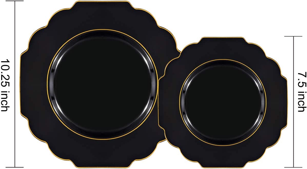 60pcs Black Plastic Plates,Black and Gold Plates Baroque,Gold Plates Plastic,Include 30 Plastic Dinner Plates,30 Appetizer Plates,Suit For Party, Birthday, Wedding, Easter and Monther's Day