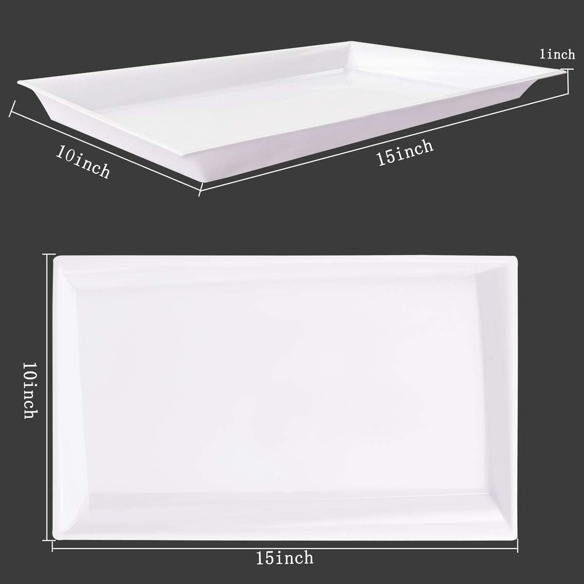 12pcs White Plastic Serving Trays,15''X10'' Decorative Serving Trays,Slanted Rectangle Platter,Plastic Fast Food Tray,Wedding Platter Party Trays,Disposable Serving Party